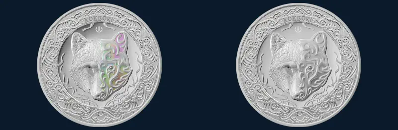 KOKBORI 2023 silver coins: PROOF with iridescent coating and UNC without it